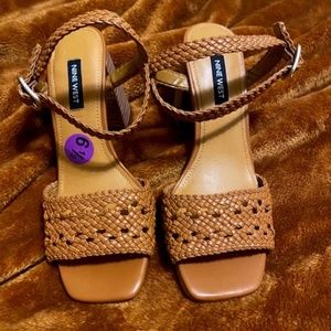 Nine West Caramel Brown basket heel sandals